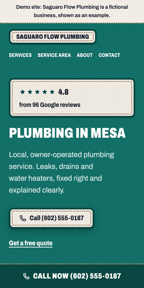 Phone view of the Saguaro Flow Plumbing example site